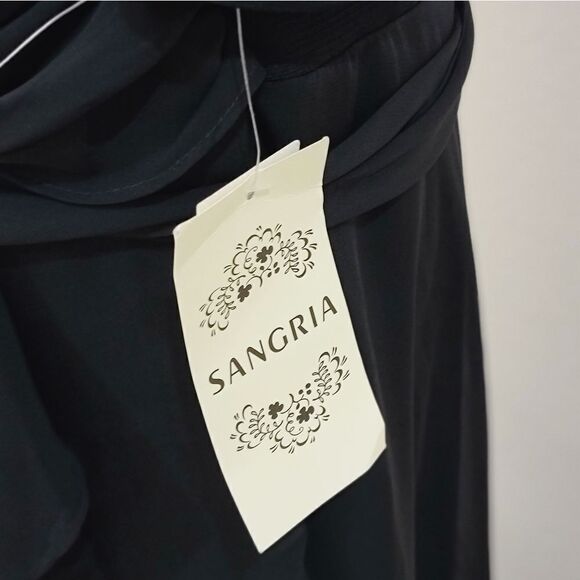 Sangria Fully Lined Black Midi Dress Square Neck V Back Ruffle 3/4 Sleeve Size 8 - Picture 6 of 11